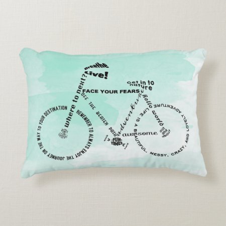 Enjoy The Journey Word Art Bicycle Over Watercolor Decorative Pillow