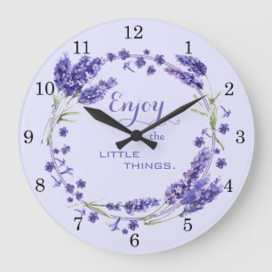 Enjoy the Little Things Lilac Floral Wreath Large Clock