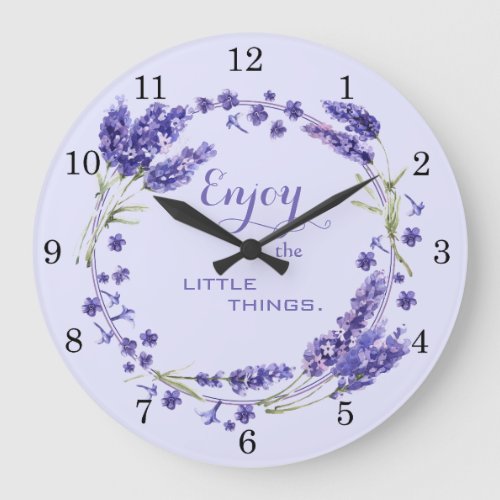 Enjoy the Little Things  Lilac Floral Wreath Large Clock