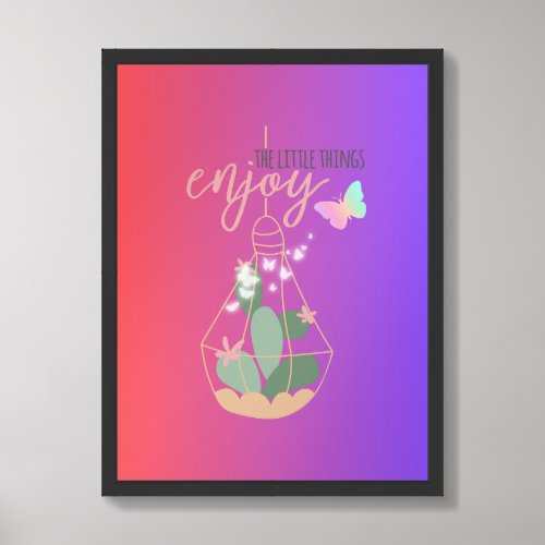 Enjoy the little things positive quote purple framed art