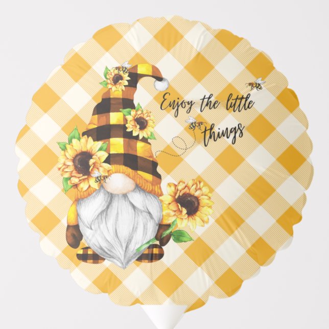 Enjoy the Little Things Sunflower Gnome Balloon (Front)