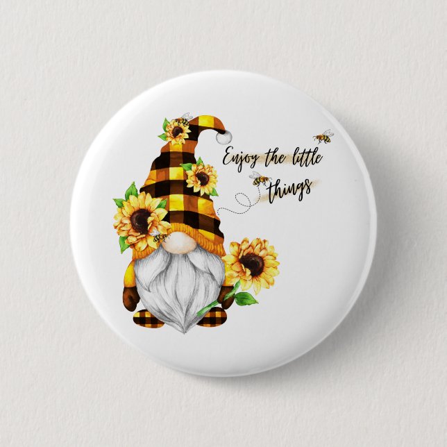 Enjoy the Little Things Sunflower Gnome Button (Front)