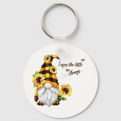 Enjoy the Little Things Sunflower Gnome Keychain