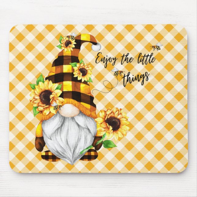 Enjoy the Little Things Sunflower Gnome Mouse Pad (Front)