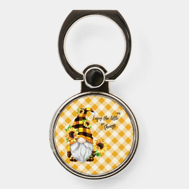 Enjoy the Little Things Sunflower Gnome Phone Ring (Front)