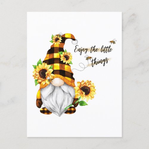 Enjoy the Little Things Sunflower Gnome Postcard