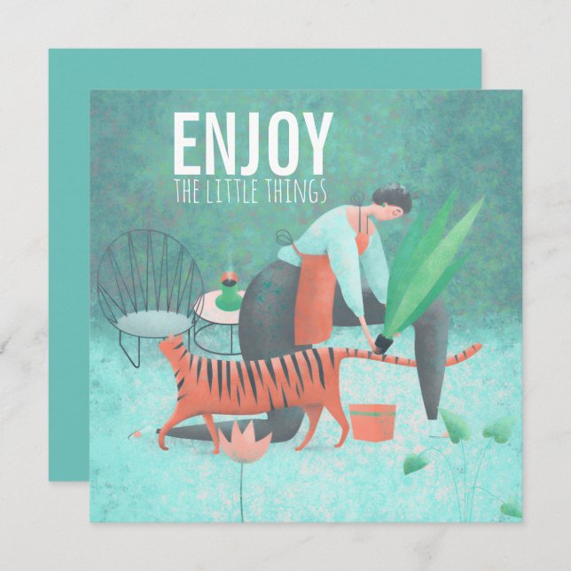 Enjoy The Little Things Turquoise Gardening Zen Card (Front/Back)