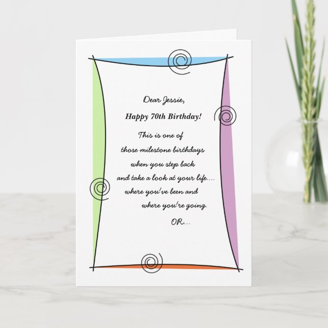 Enjoy the moment 70th Birthday Card (Front)