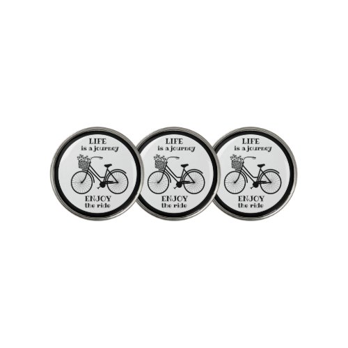 Enjoy the ride bicycle black white life quote golf ball marker