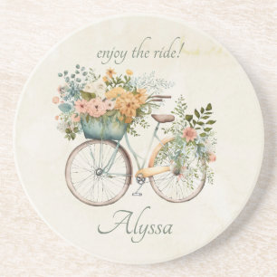 Enjoy the Ride Bicycle Vintage Boho Watercolor Coaster