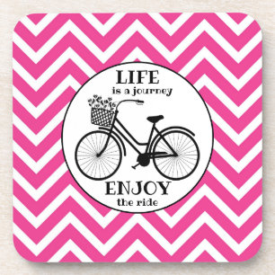 Enjoy The Ride Bicycle With Flowers Motivational Beverage Coaster