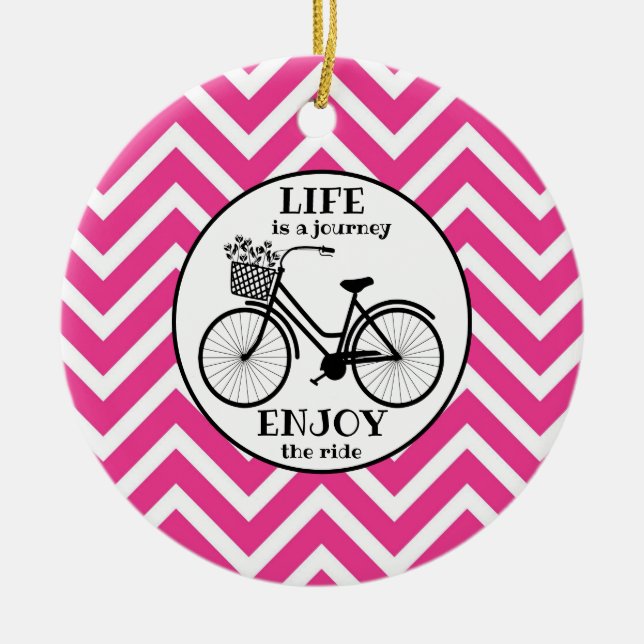 Enjoy The Ride | Bicycle With Flowers Motivational Ceramic Ornament (Front)