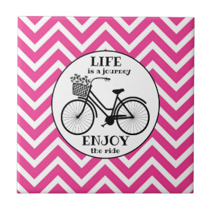 Enjoy The Ride   Bicycle With Flowers Motivational Ceramic Tile