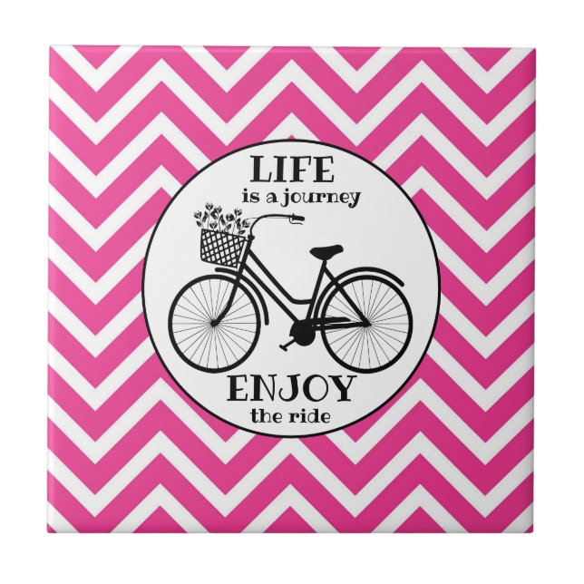Enjoy The Ride | Bicycle With Flowers Motivational Ceramic Tile (Front)