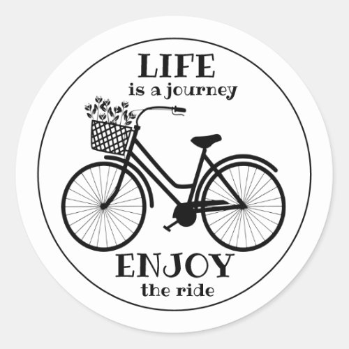 Enjoy The Ride  Bicycle With Flowers Motivational Classic Round Sticker