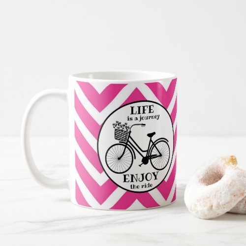 Enjoy The Ride  Bicycle With Flowers Motivational Coffee Mug