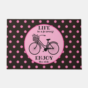 Enjoy The Ride   Bicycle With Flowers Motivational Doormat
