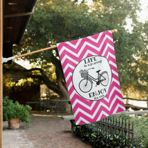 Enjoy The Ride Bicycle With Flowers Motivational House Flag