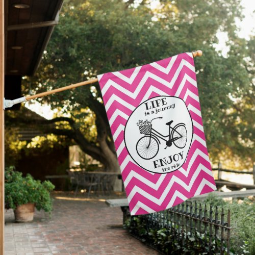 Enjoy The Ride  Bicycle With Flowers Motivational House Flag