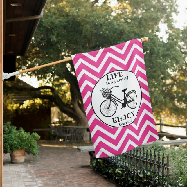 Enjoy The Ride | Bicycle With Flowers Motivational House Flag (In SItu)