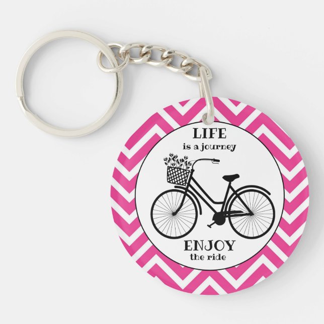 Enjoy The Ride | Bicycle With Flowers Motivational Keychain (Front)