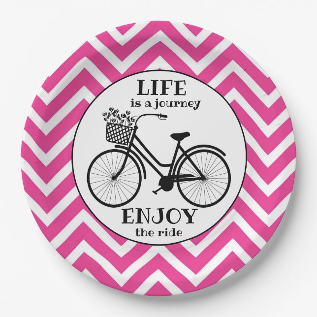Enjoy The Ride | Bicycle With Flowers Motivational Paper Plates (Front)
