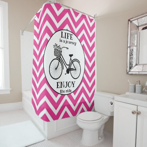 Enjoy The Ride  Bicycle With Flowers Motivational Shower Curtain
