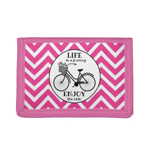 Enjoy The Ride | Bicycle With Flowers Motivational Trifold Wallet (Front)