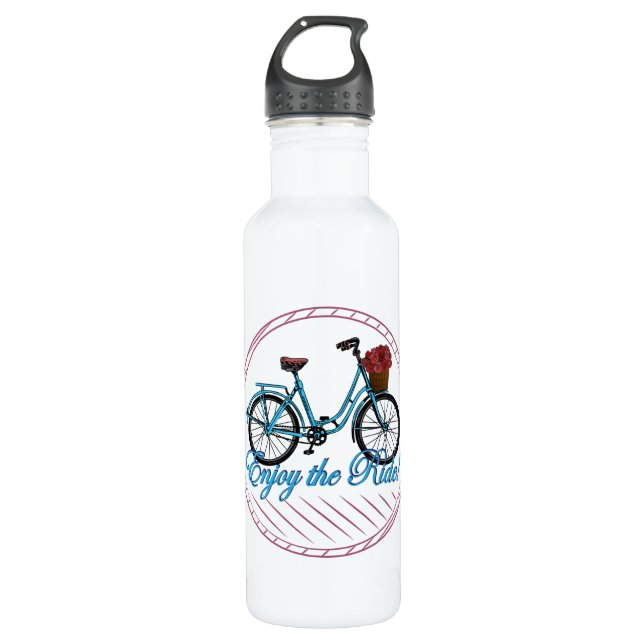 Enjoy The Ride Blue Bicycle Stainless Steel Water Bottle (Front)