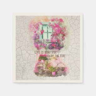 Enjoy The Ride Watercolor Bicycle With Flowers Napkins