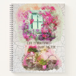 Enjoy The Ride | Watercolor Bicycle With Flowers Notebook