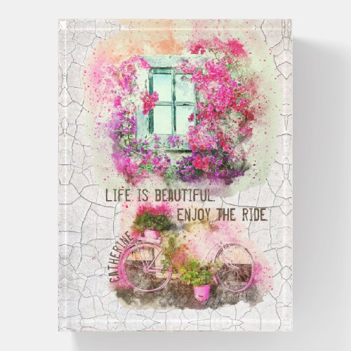 Enjoy The Ride  Watercolor Bicycle With Flowers Paperweight