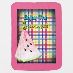 Enjoy The Summer - Watermelon and Plaid Baby Blanket