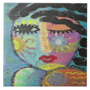 Enjoy the Sunshine Abstract Portrait of a Woman Ceramic Tile