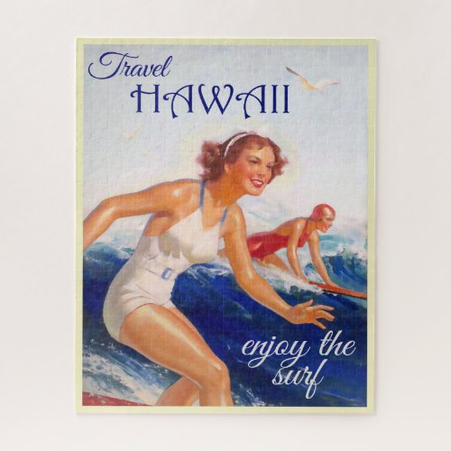Enjoy The Surf Hawaii Travel Poster Jigsaw Puzzle