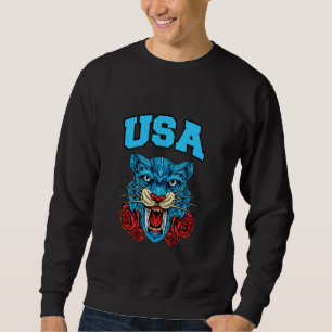 Enjoy Usa With Floral Tiger Illustration Graphic Sweatshirt