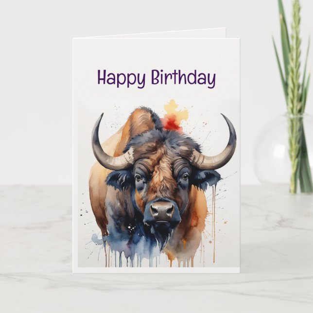 Enjoy Your Birthday Water Buffalo Wild Animal Card (Front)