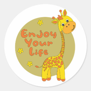 Enjoy your life Kawaii cute yellow baby giraffe Classic Round Sticker
