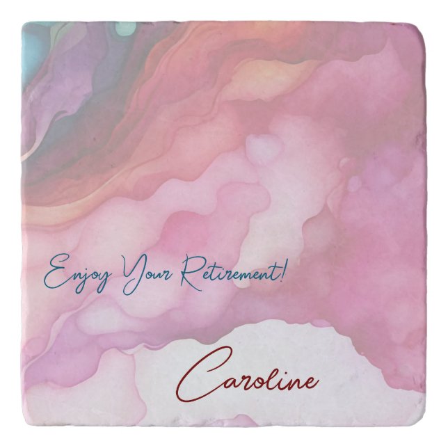 Enjoy Your Retirement Pastel Fluid Colors Trivet (Front)