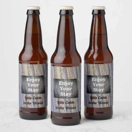 Enjoy Your Stay Vacation Rental Rustic Woodgrain Beer Bottle Label