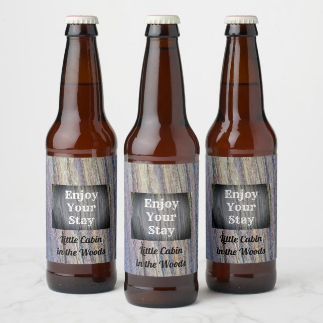 Enjoy Your Stay Vacation Rental Rustic Woodgrain Beer Bottle Label (Bottles)