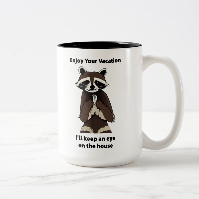 Enjoy Your Vacation Mischievous Raccoon Two-Tone Coffee Mug (Right)