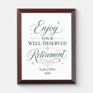 Enjoy Your Well-Deserved Retirement Personalized Award Plaque
