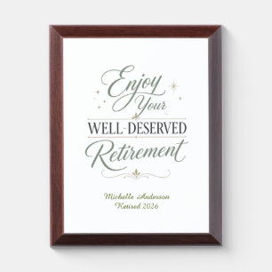 Enjoy Your Well-Deserved Retirement Personalized Award Plaque