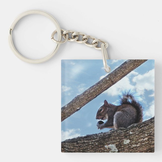 Enjoying a Nut Keychain (Front)