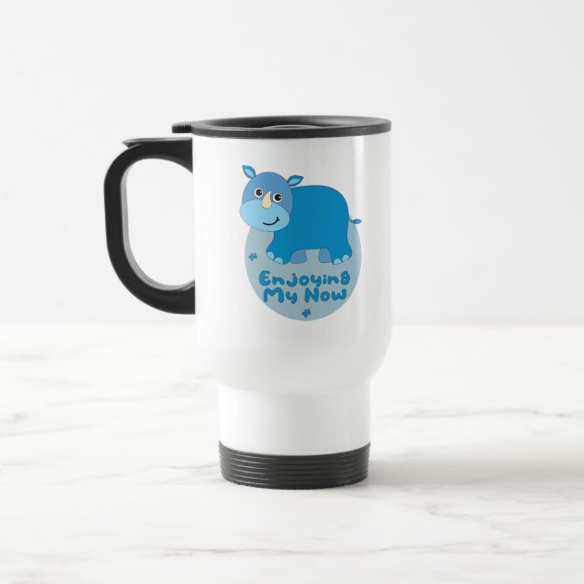 Enjoying my now Kawaii cute blue rhino  Travel Mug (Left)