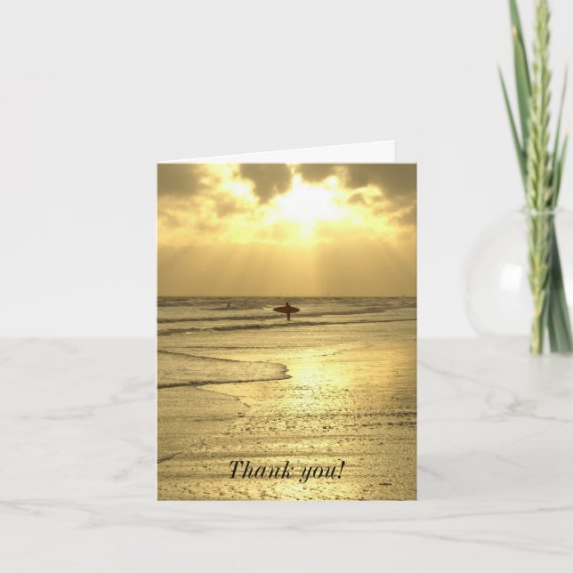 Enjoying The Beach at Sunset Thank You Card (Front)