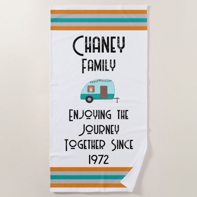 Enjoying the Journey Cousins Camp Retro Camper Beach Towel (Front)