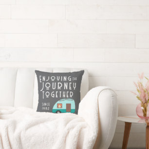 Enjoying the Journey Together Retro Camper Gray Throw Pillow