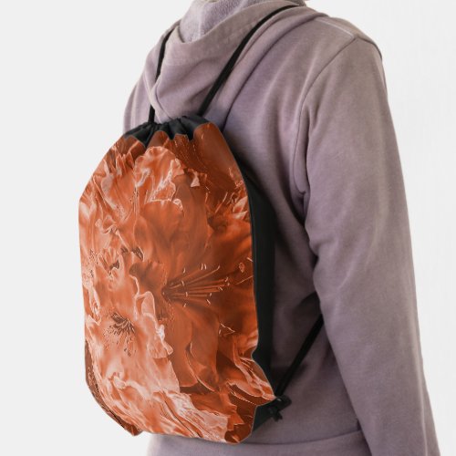 Enlarged flower with slight relief brown salmon   drawstring bag